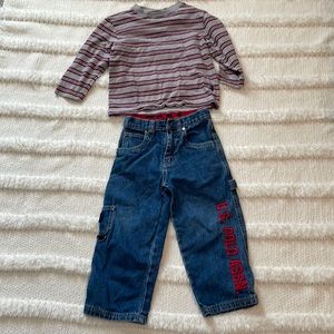 US Polo Association jeans cargo Carpenter & TCP gray striped shirt boys size 4